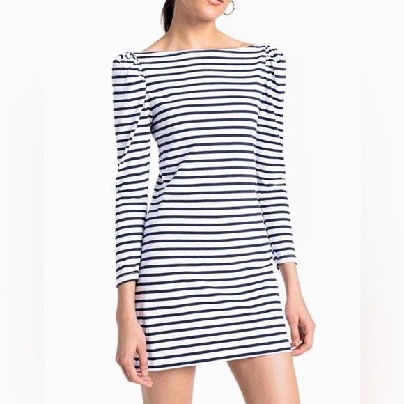 A.L.C. Dresses & Skirts - A.L.C. 100% cotton Navy & White Nautical Stipe Bateau Neck 3/4 Sleeve Dress US L